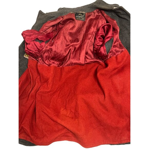 Loden Frey Wool Coat Western Germany Size 50 Gray Red Lining Toggle Closure Flaw - Picture 8 of 16